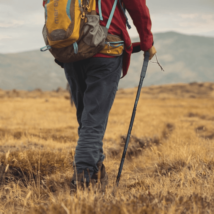 Adjustable aluminum hiking stick extending up to 50 inches for versatile outdoor use