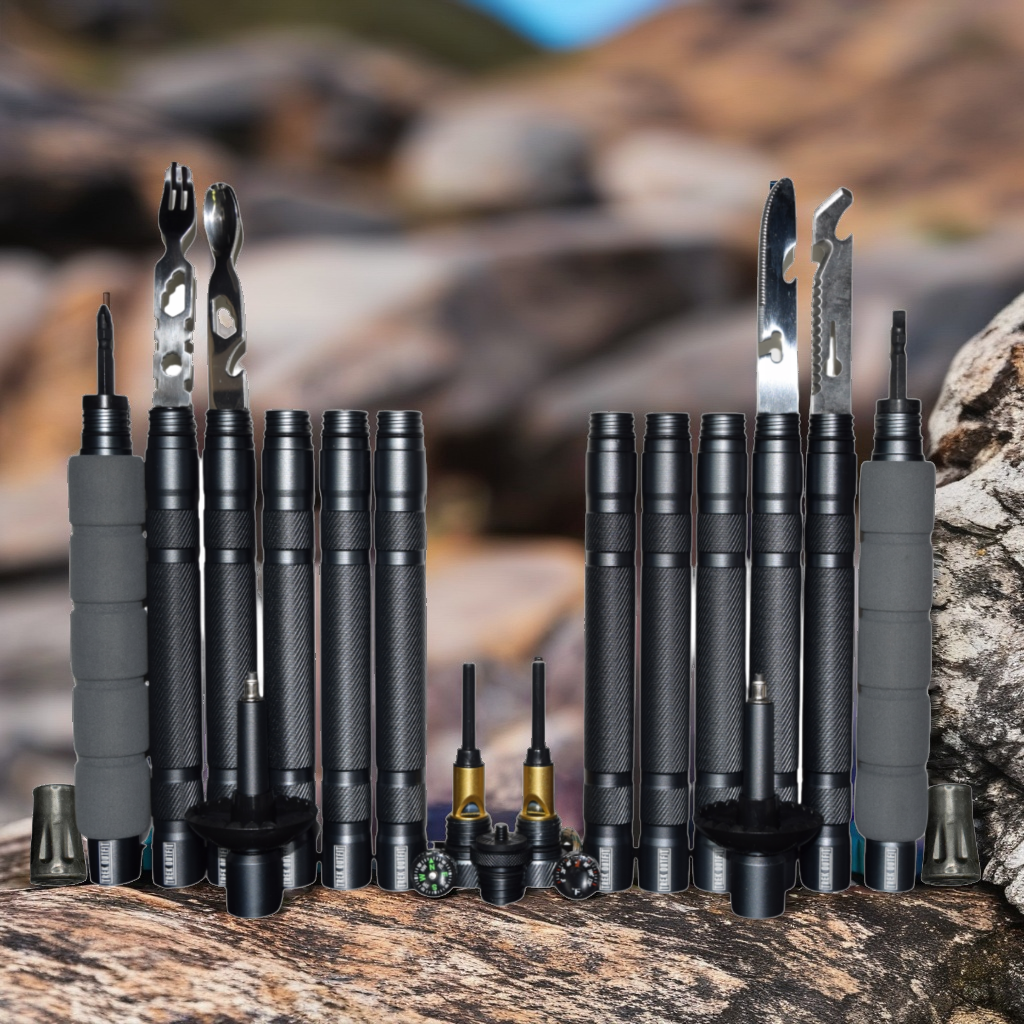 Trek Outfit Multifunctional Trekking Poles with Survival Tools and Rubber Boot Tips - Durable Lightweight Aluminum Design
