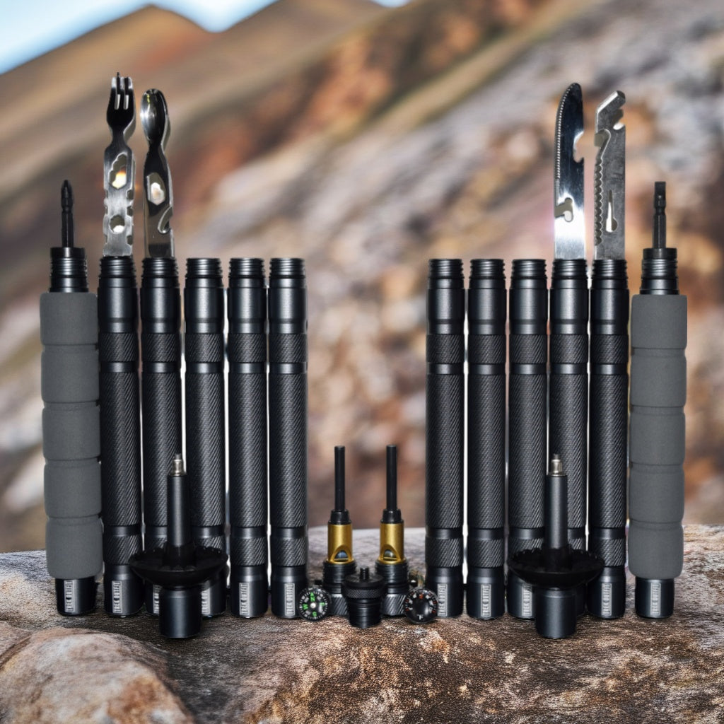 Trek Outfit Multifunctional Trekking Poles with Survival Tools and Rubber Boot Tips - Durable Lightweight Aluminum Design