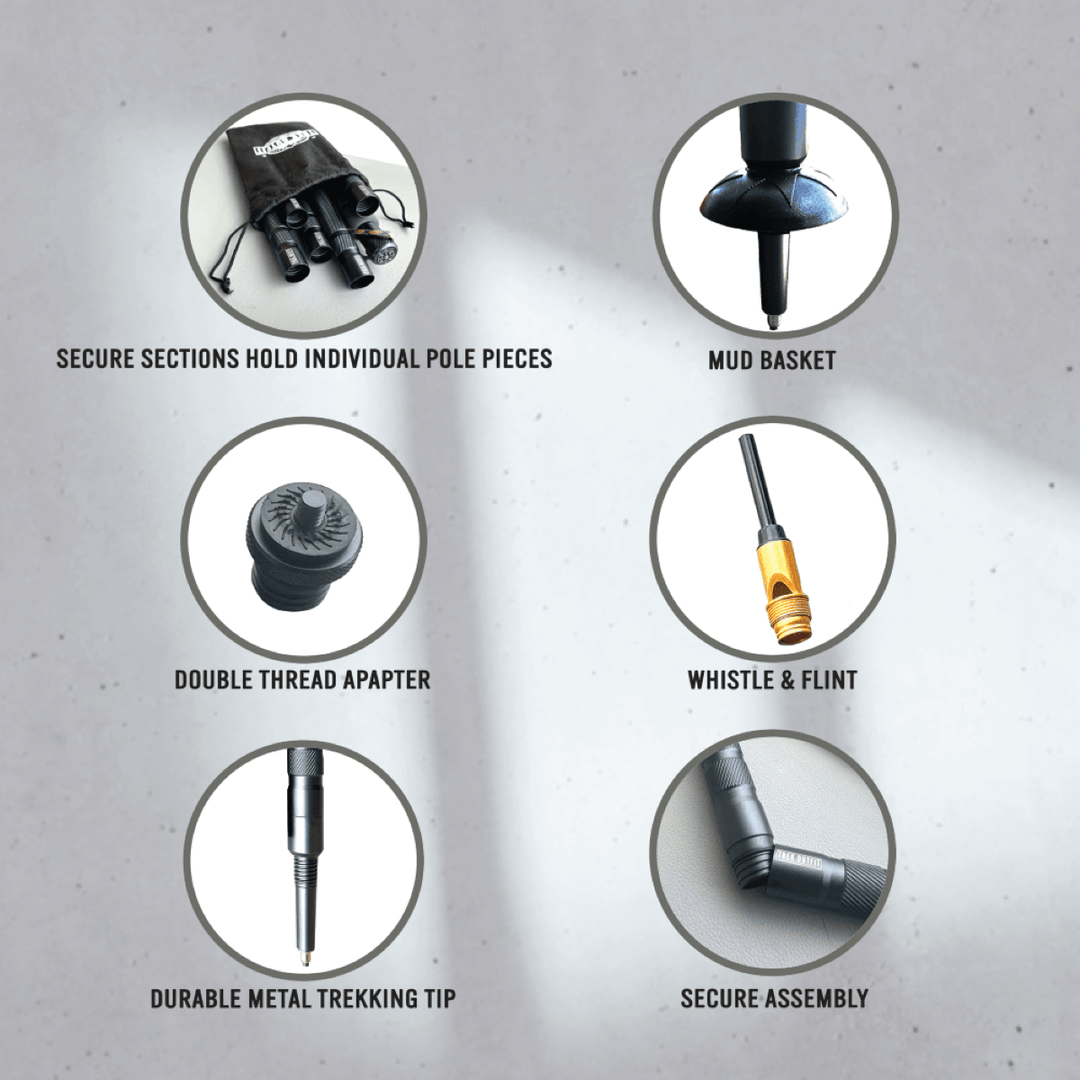 Compact carrying case for Trek Outfit Tactical Hiking Stick with all accessories included