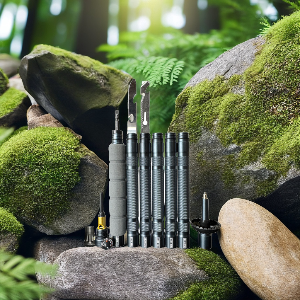 Trek Outfit Tactical Hiking Stick with Temperature Gauge, Survival Tools, and Rubber Boot Tips - Durable Aluminum Design