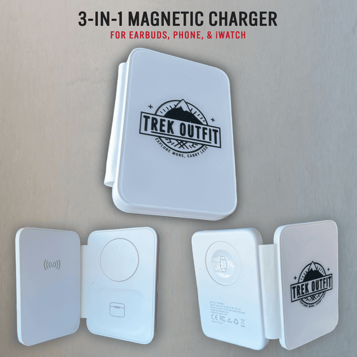 Trek Outfit 3-in-1 Foldable Qi Wireless Charger - Magnetic, Portable Charger for Apple & Android Devices