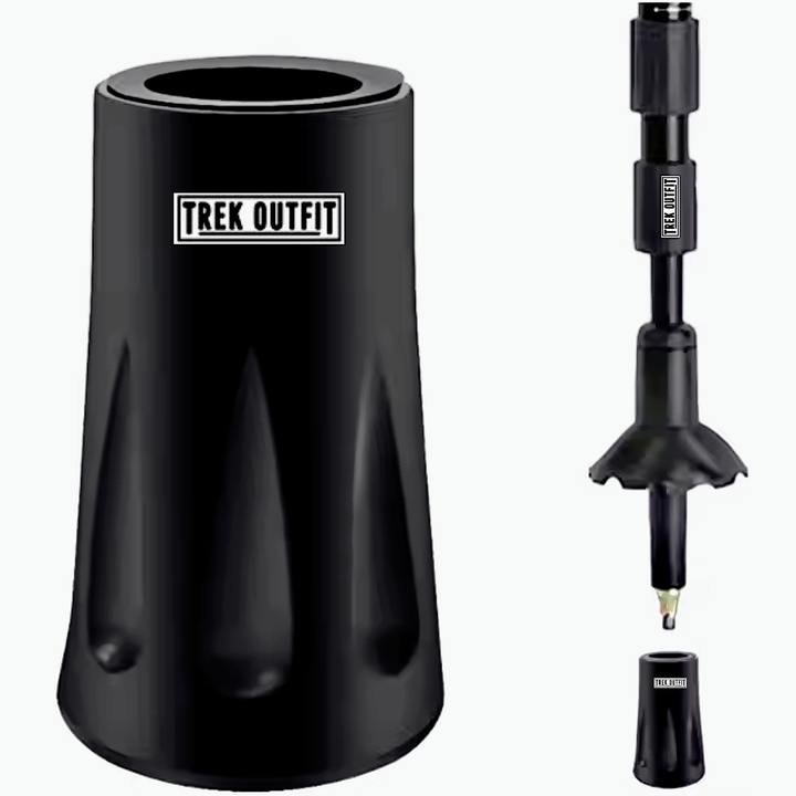 Durable rubber boot tips for extra grip and pole protection, included with the Trek Outfit Tactical Hiking Stick